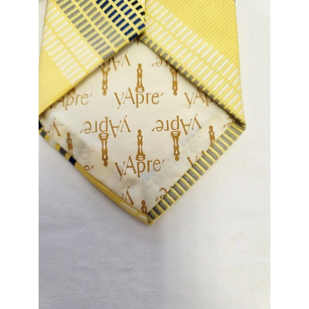 Arnold Christensen Polyester Woven Striped Tie Yellow Blue White Gray Men